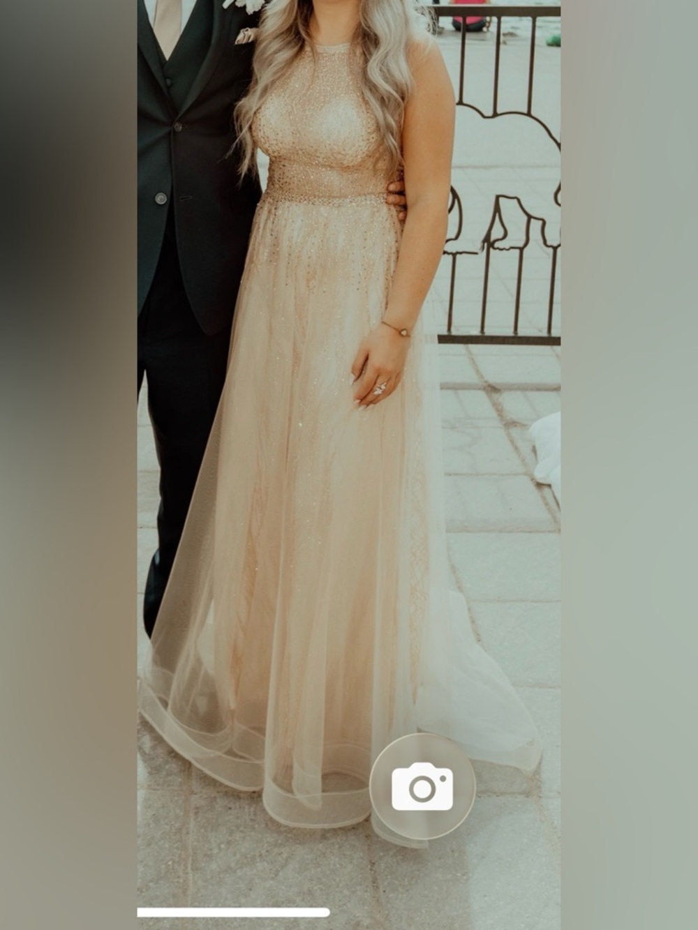 Champagne Prom or Formal dress with rose gold sparkles